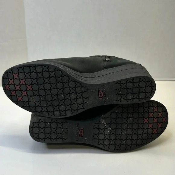 Ugg Emalie Ankle Boots Wedges Booties Leather Shearling Waterproof Zip Black 9 - Picture 9 of 10